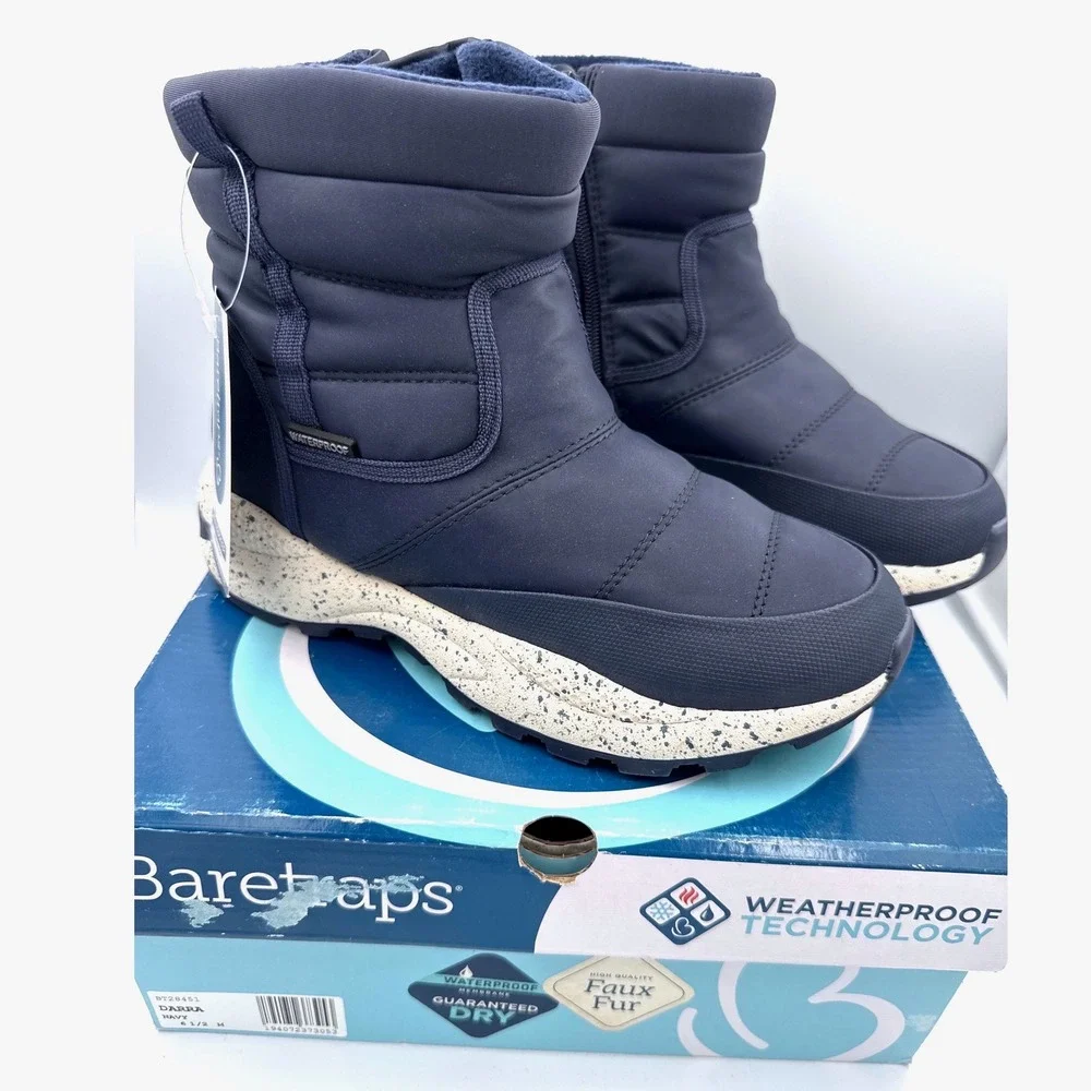 Baretraps NWT Womens Darra Boots 6.5 Navy Waterproof Faux Fur Winter Snow